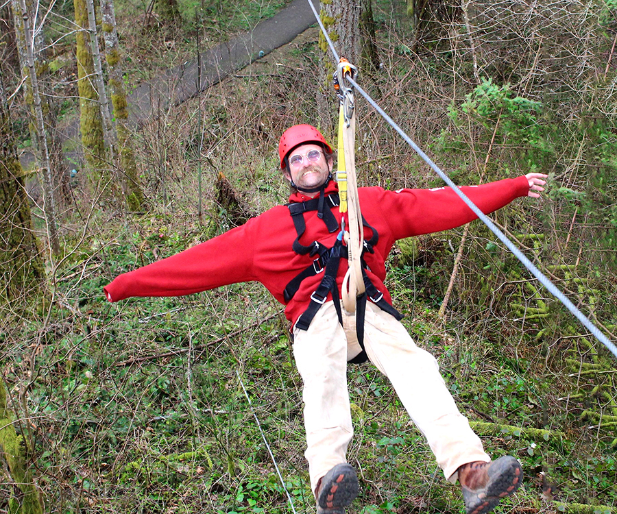 David D. Hunter, certified arborist, ziplining
